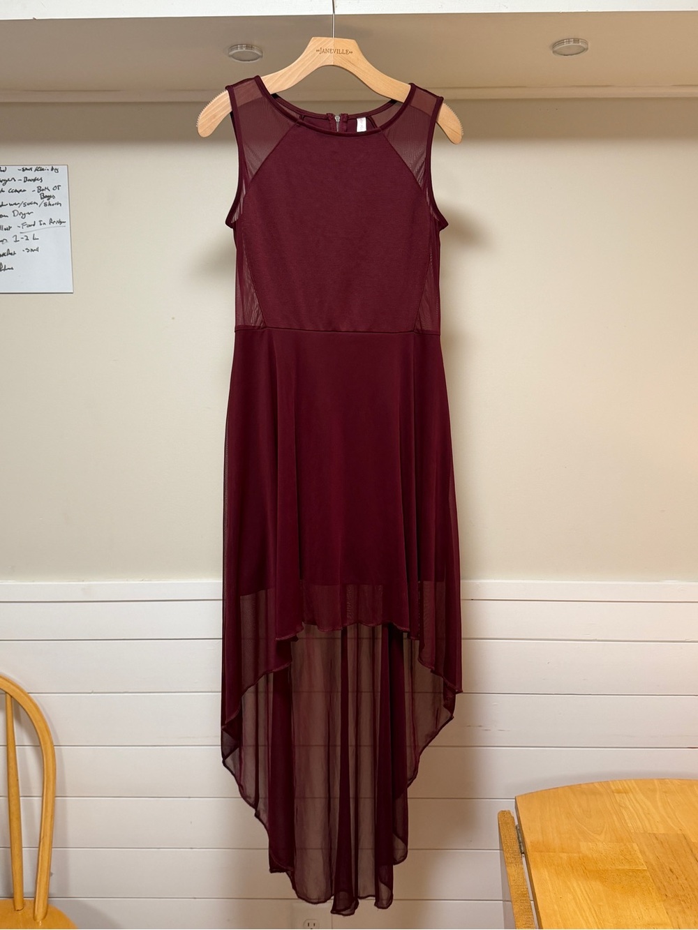 NWT Sleeveless Mesh High-Low Dress - Burgundy